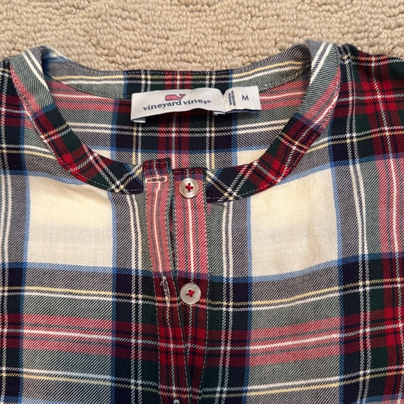 Vineyard Vines Girls Medium White Red Green Plaid Ruffle Long Sleeve Shirt - Picture 2 of 5